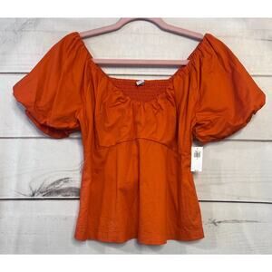 Old Navy Top Size SM NWT Orange Bubble Short Sleeve Smocked Back